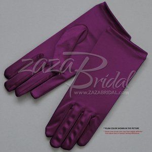 Shiny Stretch Satin Dress Gloves Wrist Length 2BL - Plum